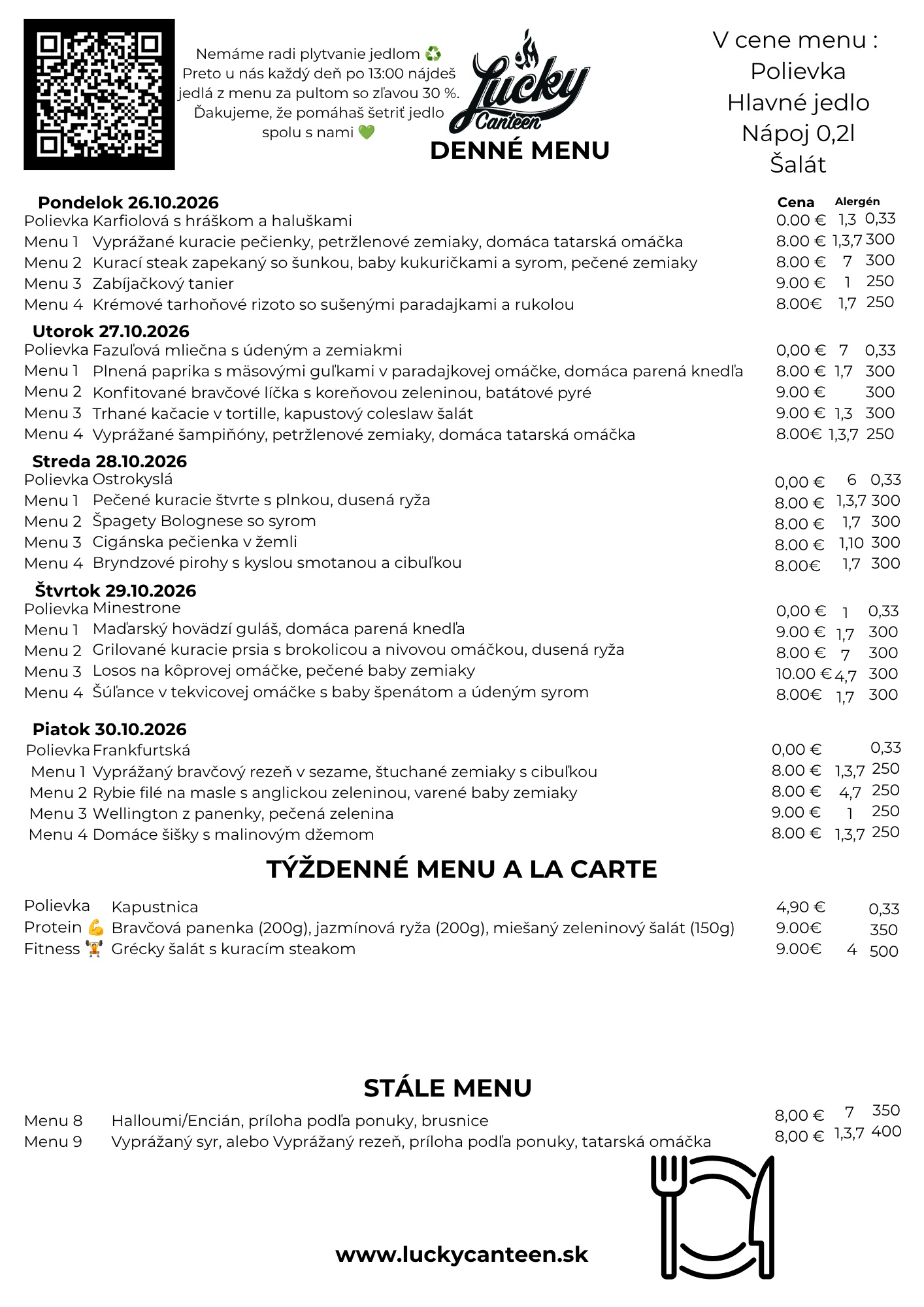 Týždenné menu Lucky Canteen